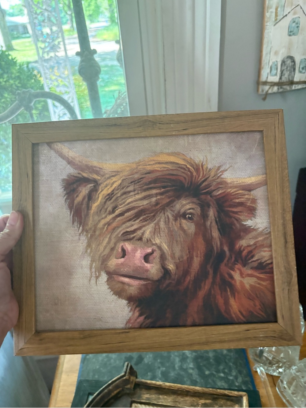 Framed Highland Cow Canvas Art - Brown, Tan, Pink